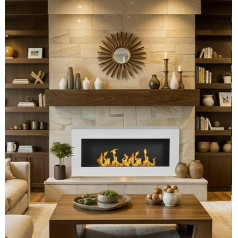 Dstankovi Bioethanol Fireplace, Ecological Fireplace, Smokeless Fire, Heating with Ethanol, Made in Italy, 12 x 90 x 40 cm, White