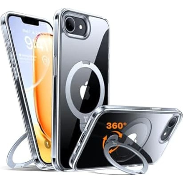 TORRAS 360° Ostand Spin for iPhone 16e Case for MagSafe (Magnetic Robust Stand Ring) Certified Military Protection for Mobile Phone Case iPhone 16e Case Slim Transparent