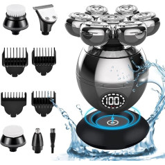 Men's Electric Shaver, 5-in-1 Bald Razor, Professional Electric Shaver with 7 Rotating Shaving Heads and Trimmer Care Kit, Waterproof, Battery Indicator and Wireless Rechargeable