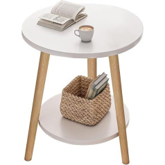 Uptyia Side Table 2 Tier White Coffee Table Diameter 38 x 55 cm Bedside Table for Living Room Bedroom Easy Assembly White