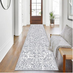 SHACOS Short Pile Rug Runner Hallway Long 60 x 240 cm Grey Non-Slip Hallway Runner Long Kitchen Rug Washable Boho Rug Runner for Hallway, Kitchen, Living Room, Bedroom