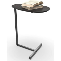 Oval C-Shaped Side Table for Small Space, Modern Coffee Side Table with Metal Frame, Coffee Table for Living Room, Sofa, Black Walnut Top