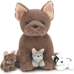 MorisMos 4 Pieces Dog Cuddly Toy XXL Set, 50 cm High Giant French Bulldog Plush Toy with 3 Babies in the Belly, Large Dog Baby Children Birthday Gift