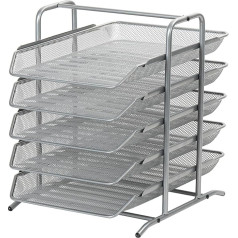 EasyPAG 5 Compartments A4 Metal Office Desk Organiser Document Holder File Tray Magazine Holder Letter Tray Paper Magazine Organiser, Silver