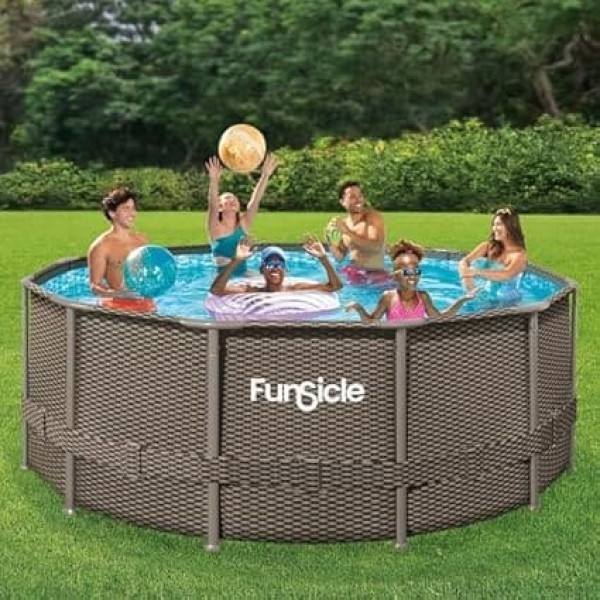 FUNSICLE, Oasis Round Above Ground Pool Diameter 3.66 m x H 1.22 m Model Oasis Pool Supplied with Water Purifier, Ladder, Care Kit, Tarpaulin and Carpet, Colour: Brown