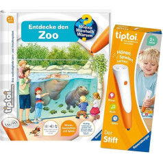 Ravensburger tiptoi Set: Wieso? Weshalb? Warum? | Discover the Zoo (Children's Book) + 00110 tiptoi The Pen, Educational Toy for Children