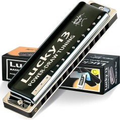 East top Lucky 13 Bass Plus Blues Harmonica 13 Holes Diatonic Harp Mouth Organ Professional Musical Instruments PowerDraw C Key for Adults