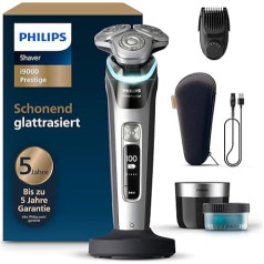 Philips Razor i9000 Prestige Wet and Dry Razor for Men with Integrated Trimmer, Grey/Silver, Pressure Sensor, Cleaning Station, 5+1 Beard Styler, Charging Station & Travel Case (Model XP9204/33)