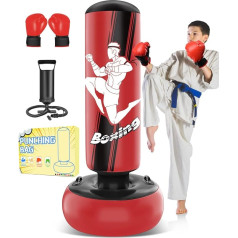 JUOIFIP Boxsack Stehend 165cm Aufblasbarer Boxsack Kinder mit Boxhandschuhen zum Üben von MMA Karate Taekwondo und zum Abbau von aufgestauter Energie