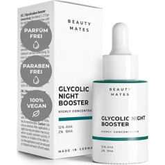 Glycolic Night Booster (30 ml) - for a more even, smoother and fine-pored complexion - with 12% AHA & 2% BHA - fruit acid formula for smoother skin - vegan - by Beauty Mates