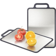 Double Sided Chopping Board, Dishwasher Safe, 15.3 x 9.6 Inch, 304 Steel, for Meat/Vegetables, Non-Slip, with Juice Drain