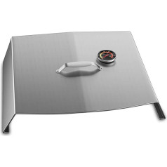 BBQ Pizza Attachment, Stainless Steel Pizza Cover with Thermometer, Pizza Grill Attachment, Stainless Steel, Silver, 47 x 37 cm