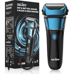 Sejoy Electric Shaver for Men, Wet & Dry Foil Shaver with 3 Blade & Edge Shaver Area, 7500 RPM High Speed Motor, Digital Power Display, IPX7, Foil Shaver Men