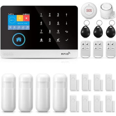 Clouree GSM Wireless GSM Home Security Alarm Kit, WiFi Home Alarm System with Siren, PIR Motion Sensor, Remote Controls, Window/Door Sensor, Support for SMS Push/APP Connection Alarm