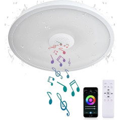 Smart Waterproof LED Ceiling Light, 28 cm, 18 W, with Bluetooth Speaker, RGB Colour Changing Function, 2700 K - 6500 K Dimmable Lamp, Tuya Application Control, Compatible with Alexa Google