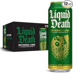Liquid Death, Severed Lime Sparkling Water, Lime Flavored Sparkling Beverage Sweetened With Real Agave, Low Calorie & Low Sugar, 12-Pack (Tallboy Size 16.9oz Cans)