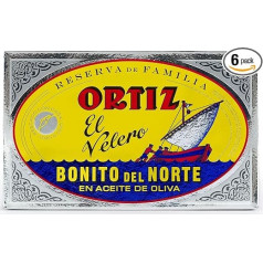 Ortiz Family Reserve Weißer Thunfisch in Olivenöl, 6 Stück, Bonito del Norte Reserva de Familia Import aus Spanien, Wild gefangen, 100% natürlich, Premium-Fisch in 112 g Dose