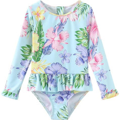 Baby Swimsuit Girls Long Sleeve Kids Baby One Piece Hawaii Ruffle Swimwear Baby Swimsuit Girls 6 Months - 4 Years