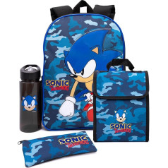 SONIC THE HEDGEHOG Children's Backpack Set of 4 Camo Lunch Box Water Bottle, blue, Backpack