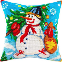 Snowman Needlepoint Set Throw Pillows 16 x 16 Inch Printed Tapestry Canvas European Quality