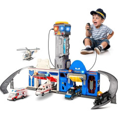 Police & Ambulance Transform Track Sets for Boys 3-6, Foldable Big City Action Playset with Lights & Sounds