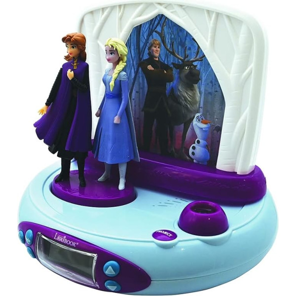 Lexibook, Frozen ELSA Anna Projector Alarm Clock for Kids, Night Light and Time Projection on the Ceiling Sound Effects Battery Operated Blue RP510FZ