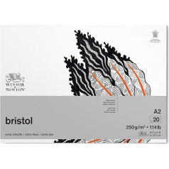 Winsor & Newton Bristol 6661547 Drawing Paper in Pad - 20 Sheets DIN A2 250 g/m² Glued Top Bright White Paper for Drawings with Technical Pens, Fineliners, Ink, Markers, Airbrush