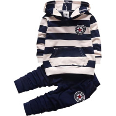 Shiningup Baby Tracksuit Boys Clothing Set Outfit Long Hooded Striped T-Shirt and Trousers for 0-4 Years Small Kids