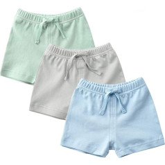 Teach Leanbh Uni-Baby Cotton Plain Drawstring Shorts 3-24 Months Green/Grey/Blue, 18-24 Months, Green/Grey/Blue