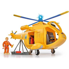 Simba 109251002 - Fireman Sam Helicopter Wallaby II (34 cm, 6 Seats) for Children from 3 Years, with Original Sound, Light, Rotating Rotor, Winch and Tom Thomas Figure