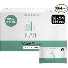 Naïf Plastic-free Wet Wipes 864 Pieces (16 x 54 Wet Wipes) - Care for Baby Bottom, Body and Face - 99% Water - 0% Perfume and Alcohol - Sustainable Wet Wipes Box Eucalyptus Sensitive