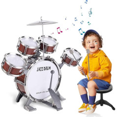 Children's Drums, Drums for Children, Set of 5 Drums with Stool, Percussion Musical Instruments, Jazz Rock Drum Set, Children's Birthday, Christmas, Children from 3 Years (Red)