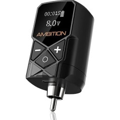 Ambition Tattoo Power Supply Kuark Mini Wireless & Portable RCA, 2400 mAh Lithium Battery with LED Digital Display for Rotary Tattoo Machine