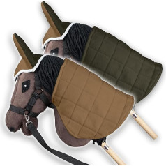 Wendbare Decke und Fliegenhaube für Hobby Horse – Beige und Olivgrün, Hobby Horse Zubehör, Zweifarbige Pferdedecke und Fliegenohren für Steckenpferd A3 und A4
