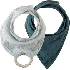 Dr. Brown's 2 Pack Muslin Bandana Bibs with Removable Bead Teether Cotton Baby Bibs for Teething and Drooling Light Blue/Teal 3m+, Light Blue/Teal