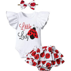 Baby Girl Clothing Girls Summer Outfit Romper Sets Ruffle Short Sleeve Top + Shorts + Bow Headband 3-Piece Set