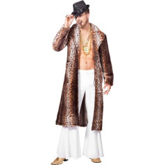 Men's Faux Fur Jacket Leopard Fur Pimp Stenz Lude Pimps Assi Chav Fur Coat, 48, brown