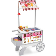 Melissa & Doug Wooden Snacks and Sweets Food Cart - 40+ Play Food pcs, Reversible Awning
