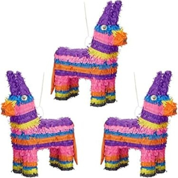 Relaxdays Set of 3 Pinata Donkeys for Hanging, Children, Girls, Boys, Birthday, for Filling, H x W x D: 55 x 40 x 13 cm, Colourful