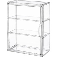 BOHOIDEE Clear Display Case with 3 Tiers for Figurines, Acrylic Storage Organizer Box with Magnetic Door, Wall Mounted Dustproof Display Case for Collectibles, Action Figure
