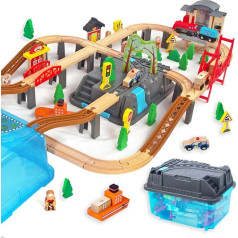 Pack of 100 Wooden Train and Trains Pack Railway Beginner Set Compatible with Thomas Suitable for Eichhorn Train Set Toddler Toy Recommended from 3 Years