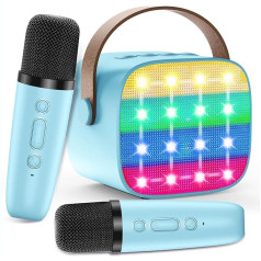 LED Karaoke Machine with 2 Microphones, Mini Karaoke System with 7 Voice Effects, Portable Bluetooth Karaoke Speaker for Children and Adults, Perfect for Parties and Family Reunions