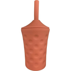 Lucky Love Silicone Sippy Cup with Straw, Easy Grip Baby Cups for 6-12 Months with Lid and Straw (Single, Terracotta Handle)