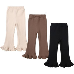 Pack of 3 Toddler Baby Girl Pants Ribbed Bell Bottom Flare Pants with Ruffle Elastic Trousers Waist Leggings Toddler Girl Bell Bottoms for Toddler Girls Toddler Flare Pants Outfit