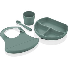 Primabobo® Baby Plate Set BPA Free Baby Plate Silicone Plate with Fork Spoon Set for Baby Non-Slip Bib with Bag Baby Silicone Bib with Crumb Tray Silicone Cup