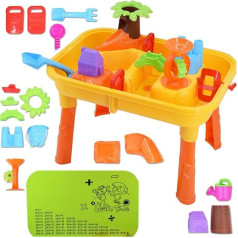 deAO Sand and Water Play Table 2 in 1 Plastic Outdoor Table for Toddlers with Times Tables and Accessories Included