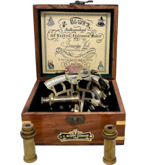 Vintage Brass Nautical Sextant German J Scott Replica with Hardwood Box Marine Instrument Sky Telescope with Two Double Riflescope