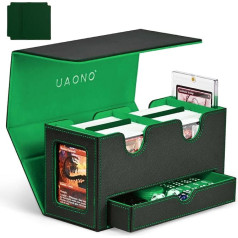 Card Deck Box for MTG, Double Card Storage Box with 2 Commander Display & 1 Dice Tray, Fits 200+ Double Sleeve Cards, Card Organiser for CCG TCG Sports Cards (Black Green)