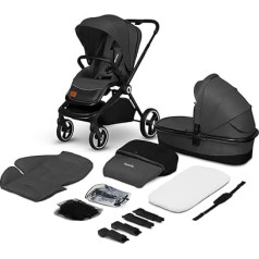 LIONELO Mika 2-in-1 Combination Pushchair Baby Carrycot Pushchair Buggy Rain Cover Shoulder Strap for Transport Mattress Mosquito Net Foot Cover Waterproof Material Rubber Wheels (Grey Graphite)