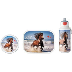 Mepal - Campus Lunch Set - Lunch Set for Children with Pop-Up Drinking Bottle, Lunch Box & Fruit Box - Lunch Set for School or On the Go - Dishwasher Safe & BPA-Free - Wild Horse
